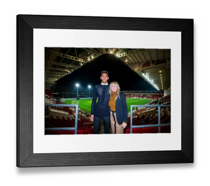 Framed Print : Bristol City's Lloyd Kelly Celebrates Pro Terms Offer with Mom at Ashton Gate Framed Print : Bristol City's Lloyd Kelly Celebrates Pro Terms Offer with Mom at Ashton Gate