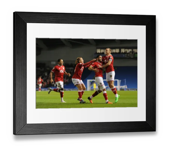 Framed Print : Bristol City: Derrick Williams, Wilbraham, and Freeman Celebrate Stunner Goal vs. Brighton, 2015