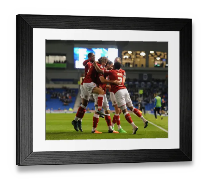 Framed Print : Bristol City's Derrick Williams Scores and Celebrates with Team in 2015 Sky Bet Championship Match against Brighton