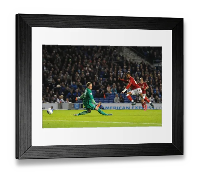 Framed Print : Jonathan Kodjia's Shot at Glory: Brighton vs. Bristol City Championship Clash, 2015