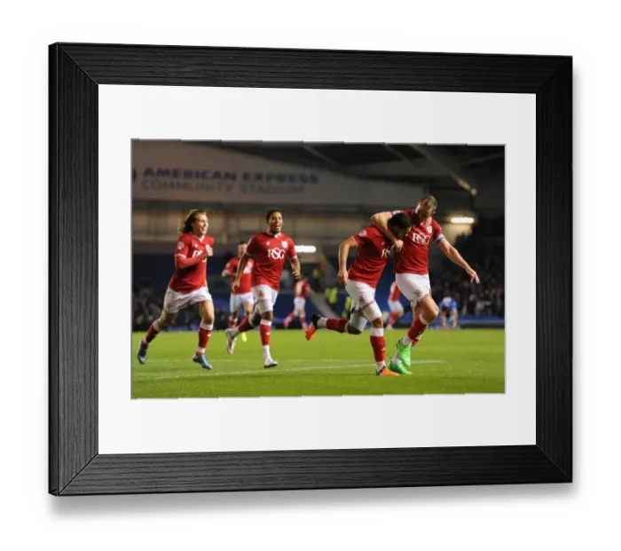 Framed Print : Derrick Williams Scores and Celebrates for Bristol City at Brighton's American Express Community Stadium, 2015