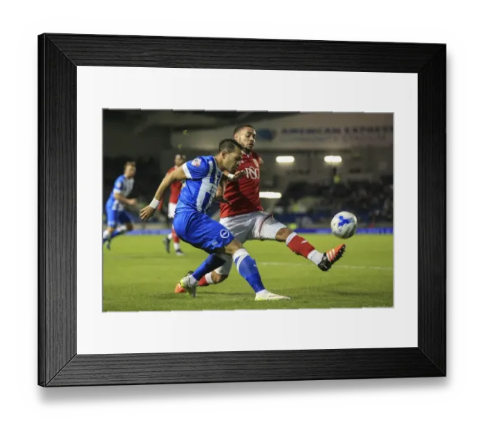 Framed Print : Brighton's Liam Rosenior Evades Pressure from Bristol City's Derrick Williams during Championship Match