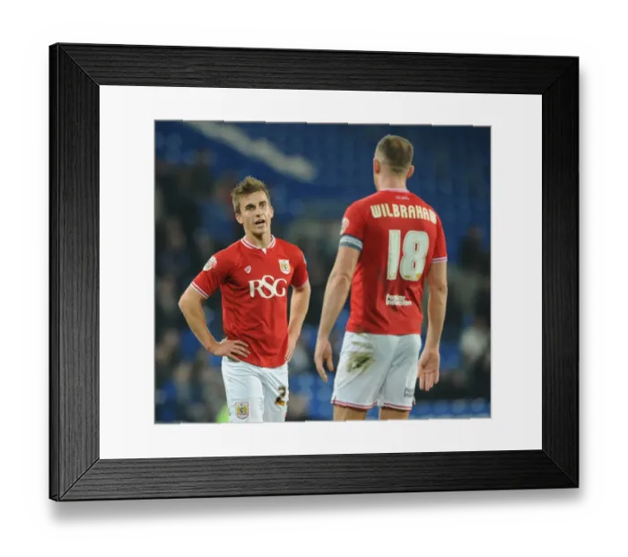 Framed Print : Bristol City: Joe Bryan and Aaron Wilbraham in Deep Conversation at Cardiff City Stadium, 2015