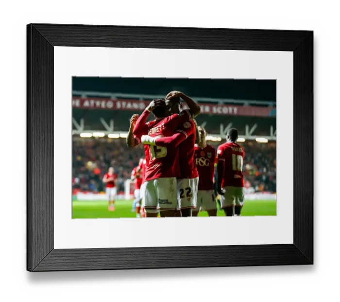 Framed Print : Jonathan Kodjia's Dramatic Half-Time Goal: Bristol City Leads Wolves at Ashton Gate Framed Print : Jonathan Kodjia's Dramatic Half-Time Goal: Bristol City Leads Wolves at Ashton Gate