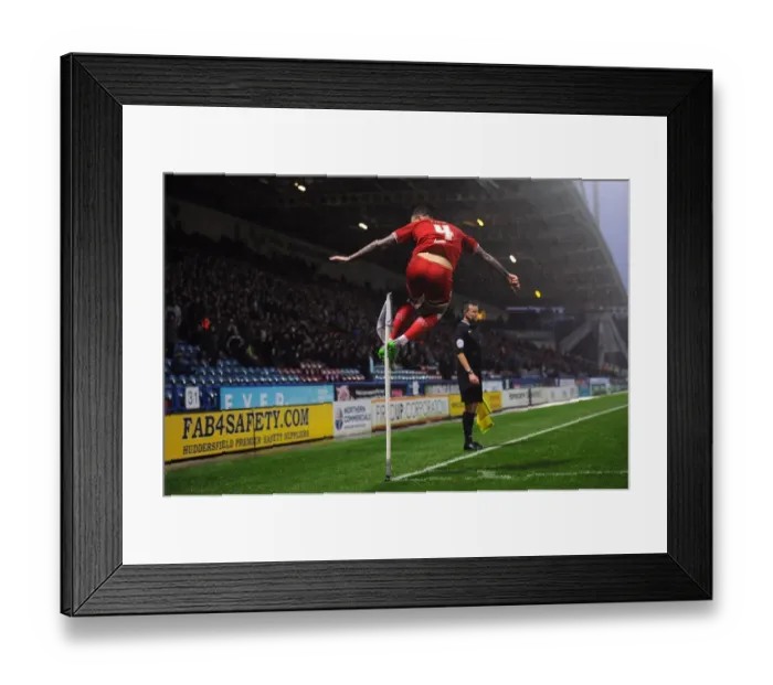 Framed Print : Aden Flint's Euphoric Goal Celebration: Huddersfield vs. Bristol City, Sky Bet Championship (12 / 12 / 2015)