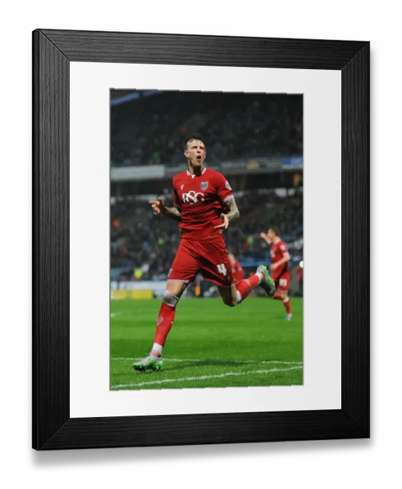 Framed Print : Aden Flint's Euphoric Goal Celebration: Huddersfield vs. Bristol City, Sky Bet Championship (December 12, 2015)
