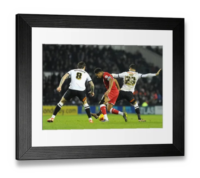 Framed Print : Korey Smith vs Thomas Ince: Intense Battle in Derby County vs Bristol City Championship Clash