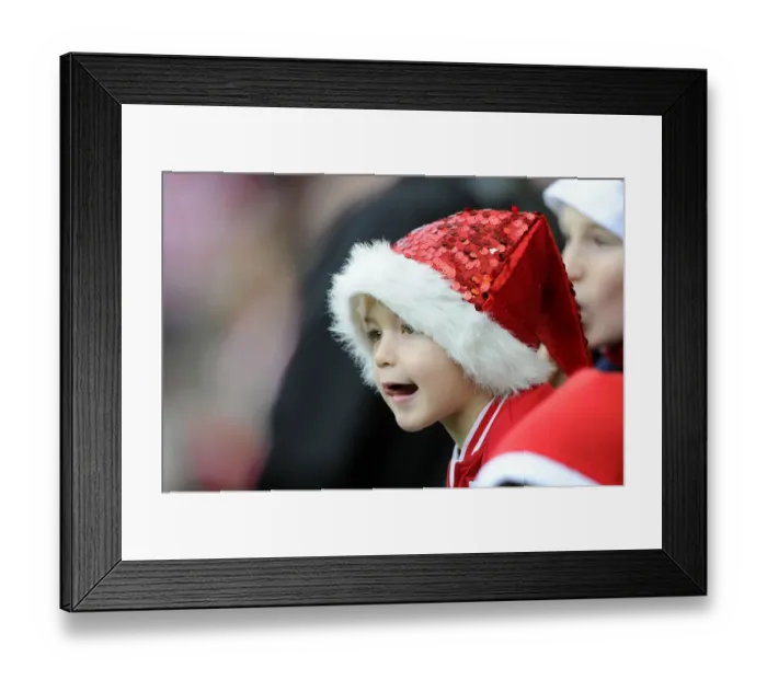 Framed Print : Bristol City Fan in Christmas Hat Celebrating at Ashton Gate during Sky Bet Championship Match against QPR, 2015