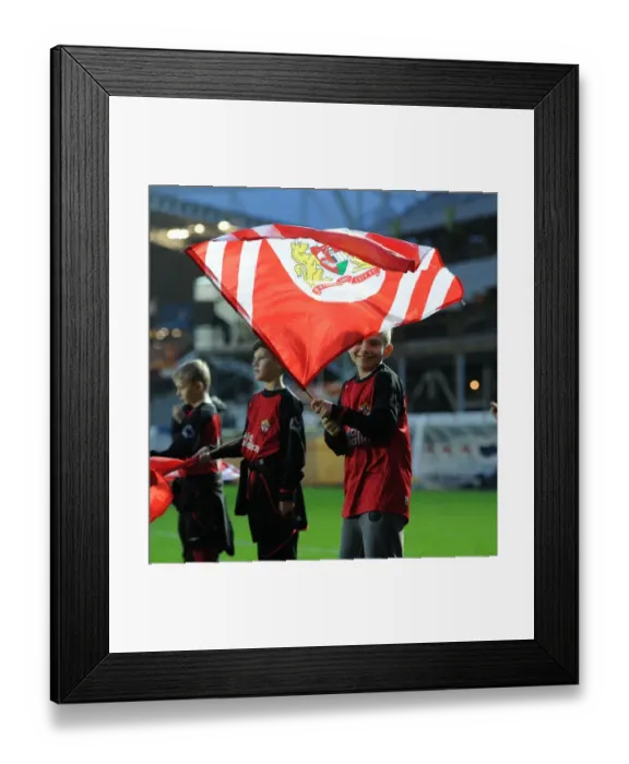Framed Print : Flag-Bearing Moment: Sky Bet Championship Clash between Bristol City and Queens Park Rangers at Ashton Gate Stadium, December 2015