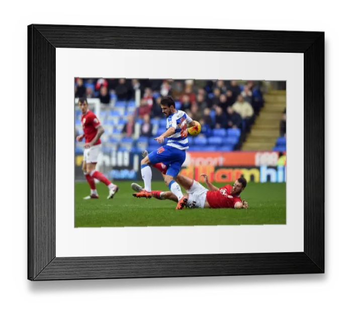 Framed Print : Nathan Baker Tackles Orlando Sa in Reading vs. Bristol City Championship Clash