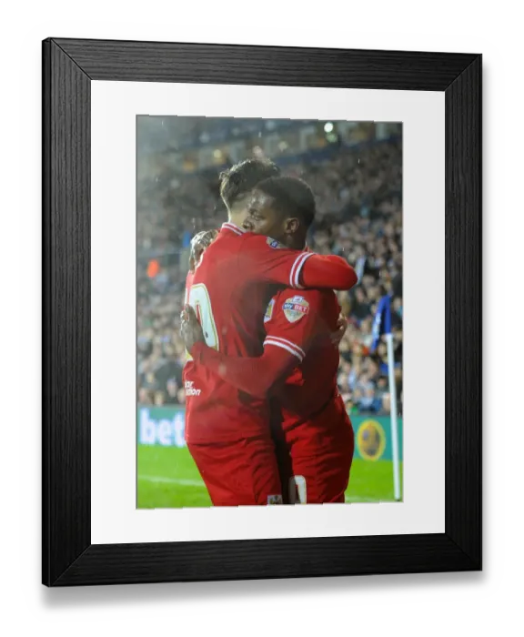 Framed Print : Bristol City's Kieran Agard and Wes Burns Celebrate 2-1 Goal Against West Brom in FA Cup Third Round
