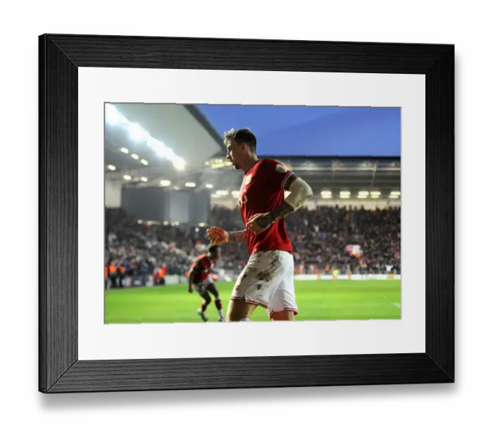 Framed Print : Aden Flint and Wes Burns: Celebrating Bristol City's Goal Against Middlesbrough (16 / 01 / 2016)