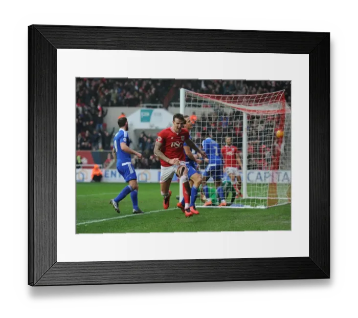 Framed Print : Aden Flint's Double: Celebrating Bristol City's Victory over Ipswich Town (13 / 02 / 2016) Framed Print : Aden Flint's Double: Celebrating Bristol City's Victory over Ipswich Town (13 / 02 / 2016)