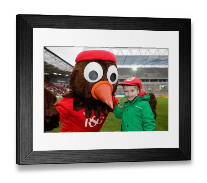 Framed Print : Bristol City Mascot Scrumpy Delights Young Fan with Cap Presentation at Ashton Gate Stadium Framed Print : Bristol City Mascot Scrumpy Delights Young Fan with Cap Presentation at Ashton Gate Stadium