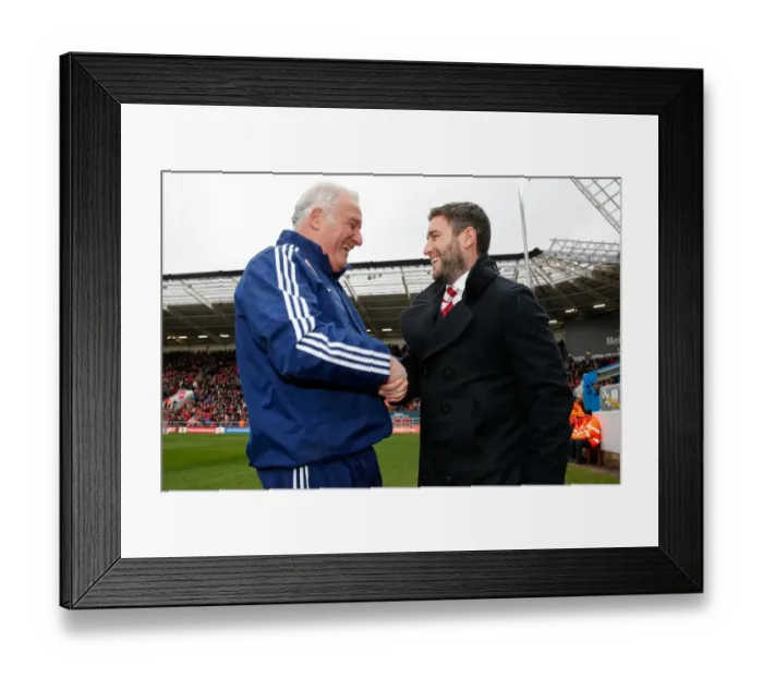 Framed Print : Bristol City's New Coach Lee Johnson Meets Ipswich Town's Goalkeeping Coach Malcolm Webster at Ashton Gate Stadium