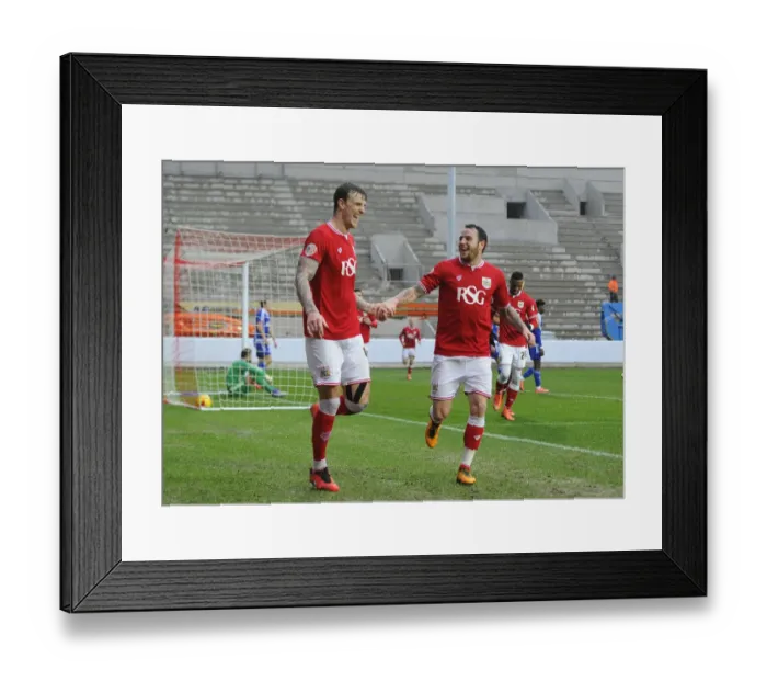 Framed Print : Aden Flint and Lee Tomlin Celebrate Double Strike: Bristol City vs Ipswich Town, 2016