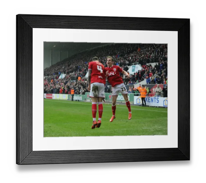 Framed Print : Bristol City's Aden Flint and Joe Bryan Celebrate Double Strike Against Ipswich Town