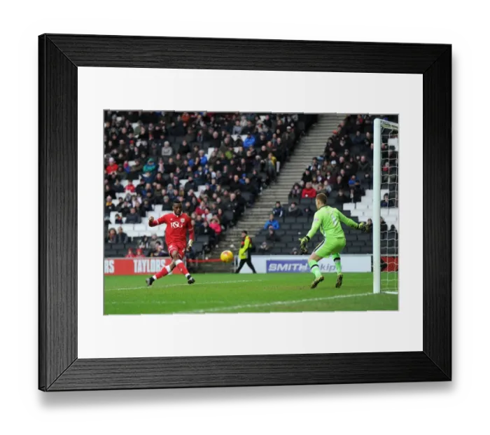 Framed Print : Jonathan Kodjia Scores Opening Goal for Bristol City against Milton Keynes Dons in 2016 Championship Match