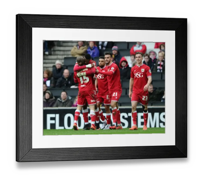 Framed Print : Bristol City Celebrate: Jonathan Kodjia's Goal vs Milton Keynes Dons (2016) Framed Print : Bristol City Celebrate: Jonathan Kodjia's Goal vs Milton Keynes Dons (2016)