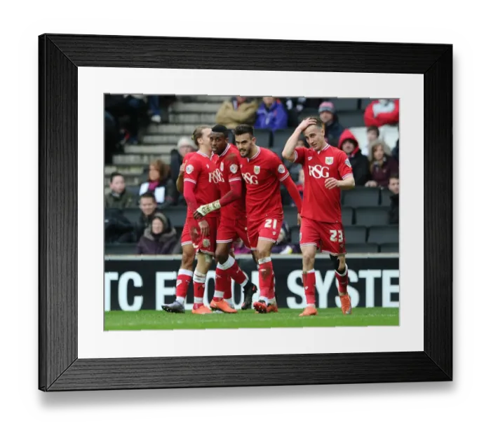 Framed Print : Bristol City Celebrates: Kodjia's Goal vs Milton Keynes Dons (2016) Framed Print : Bristol City Celebrates: Kodjia's Goal vs Milton Keynes Dons (2016)