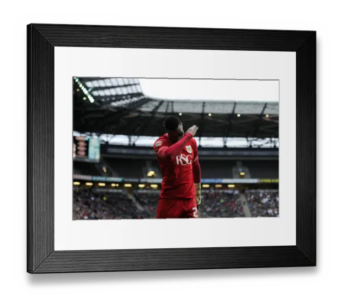 Framed Print : Jonathan Kodjia's Double Strike and Dab Celebration: Milton Keynes Dons vs. Bristol City, 2016