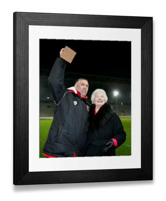 Framed Print : Brian Tinnion Receives Half Time Award from Marina Dolman at Bristol City vs Brighton & Hove Albion, 2016