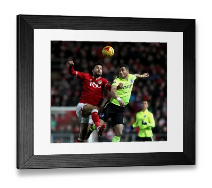 Framed Print : Aerial Clash: Marlon Pack vs Tomer Hemed, Bristol City vs Brighton & Hove Albion