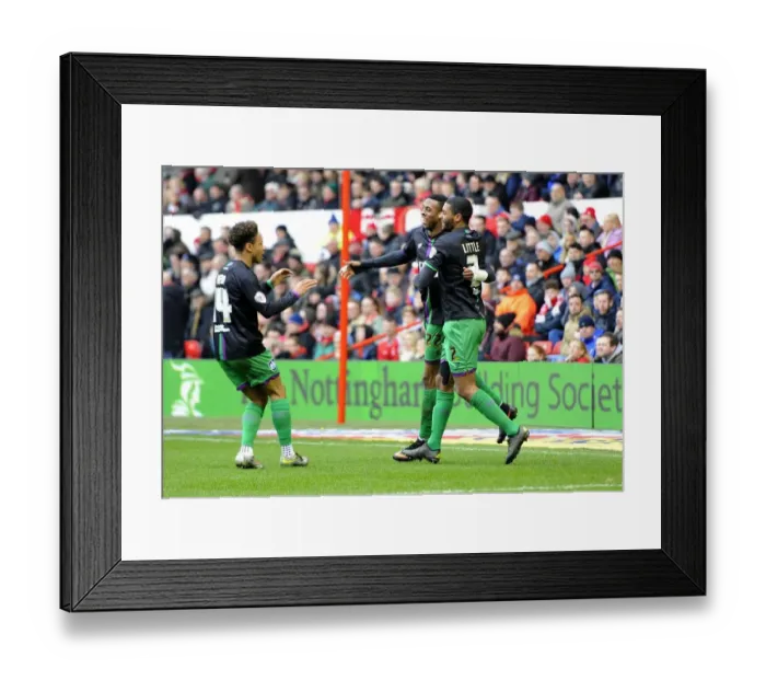 Framed Print : Bristol City's Jonathan Kodjia, Bobby Reid, and Mark Little Celebrate Goal vs. Nottingham Forest (February 2016) Framed Print : Bristol City's Jonathan Kodjia, Bobby Reid, and Mark Little Celebrate Goal vs. Nottingham Forest (February 2016)
