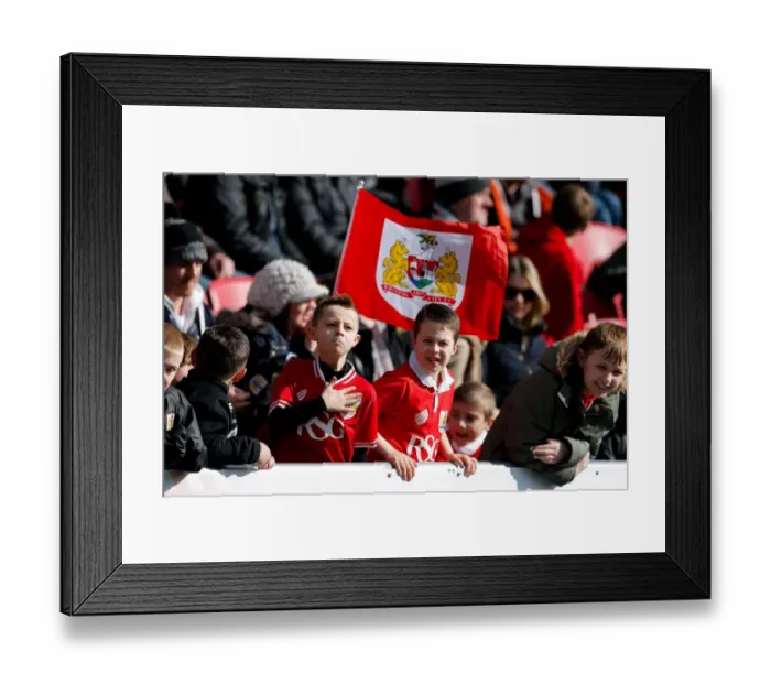 Framed Print : Young Bristol City Fan Shows Pride at Ashton Gate Stadium during Bristol City vs. Cardiff City Match