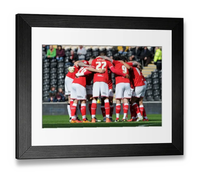 Framed Print : Bristol City Team Huddle at KC Stadium during Hull City vs. Bristol City Championship Match, 2016