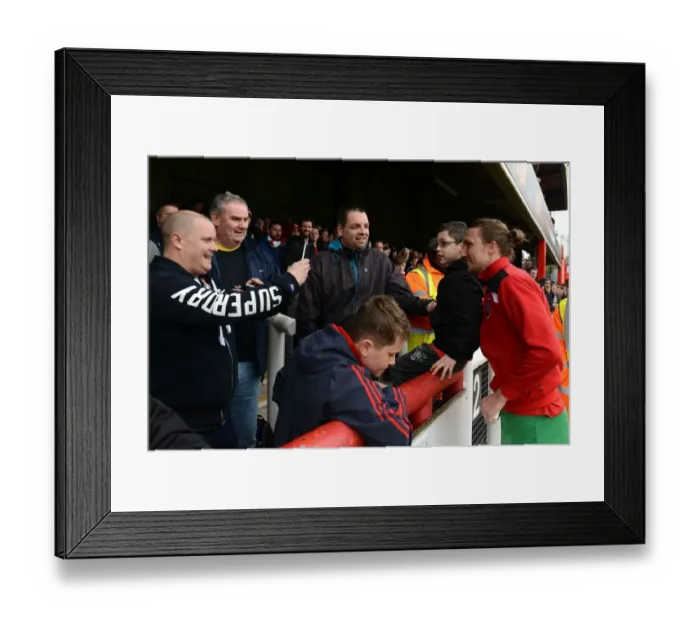 Framed Print : Bristol City Fans Celebrate with Luke Ayling after Brentford Match, 16th April 2016