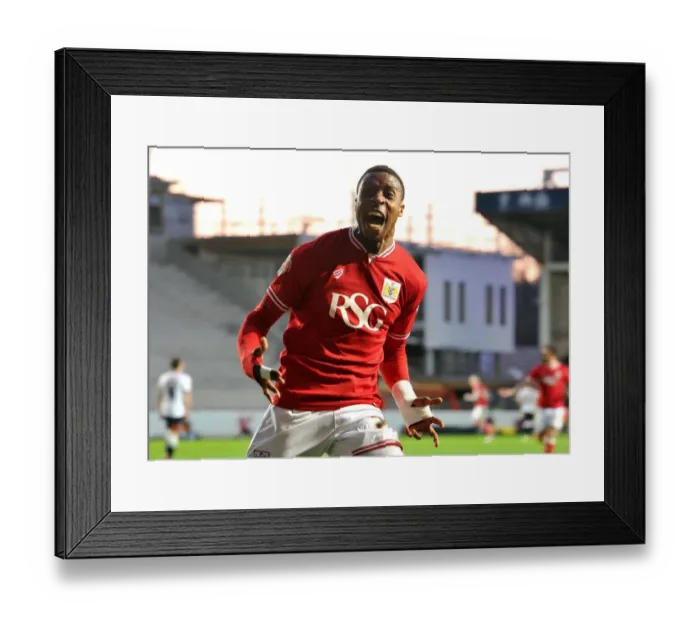 Framed Print : Bristol City's Jonathan Kodjia Celebrates Equalizer Against Derby County (190416) Framed Print : Bristol City's Jonathan Kodjia Celebrates Equalizer Against Derby County (190416)