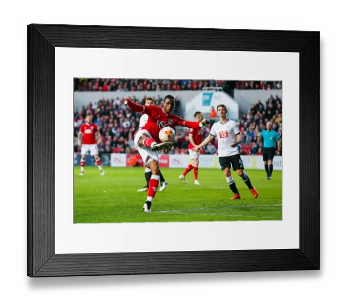 Framed Print : Bristol City's Jonathan Kodjia Thunders a Shot Against Derby County, Sky Bet Championship, 2016 Framed Print : Bristol City's Jonathan Kodjia Thunders a Shot Against Derby County, Sky Bet Championship, 2016
