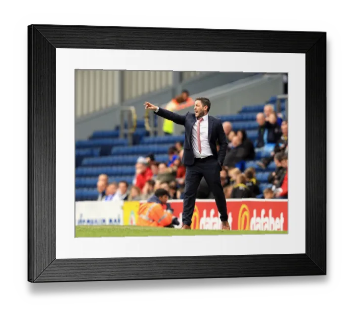 Framed Print : Lee Johnson Shouts Instructions: Bristol City FC at Ewood Park Against Blackburn Rovers, Sky Bet Championship (April 2016)
