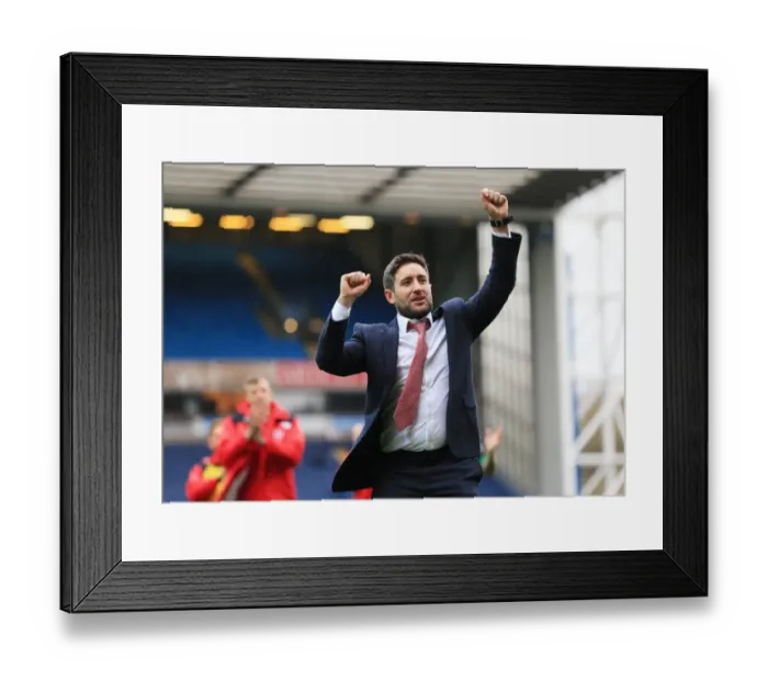 Framed Print : Lee Johnson's Euphoric Moment: Celebrating Promotion with Bristol City at Ewood Park Framed Print : Lee Johnson's Euphoric Moment: Celebrating Promotion with Bristol City at Ewood Park