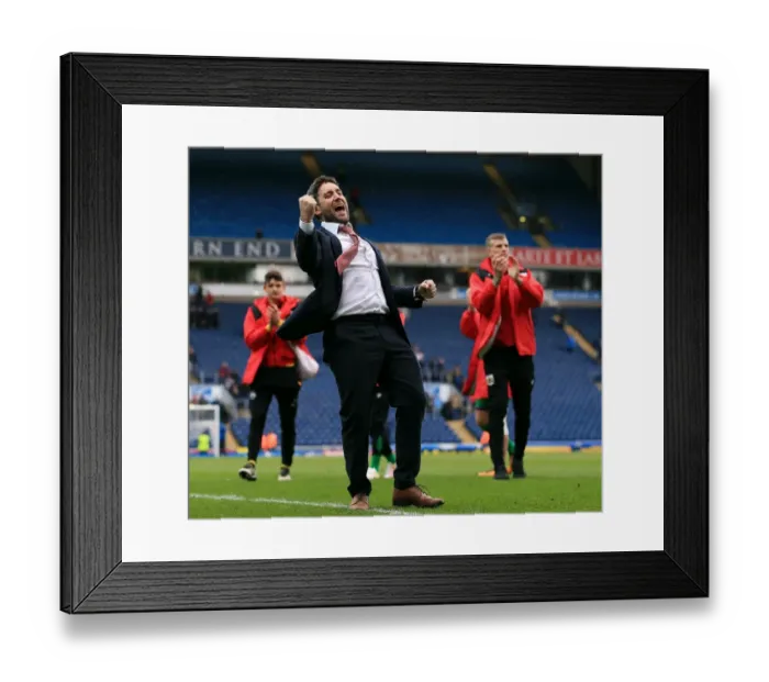 Framed Print : Lee Johnson's Celebration: Bristol City's Championship Victory at Blackburn Rovers (23rd April 2016)