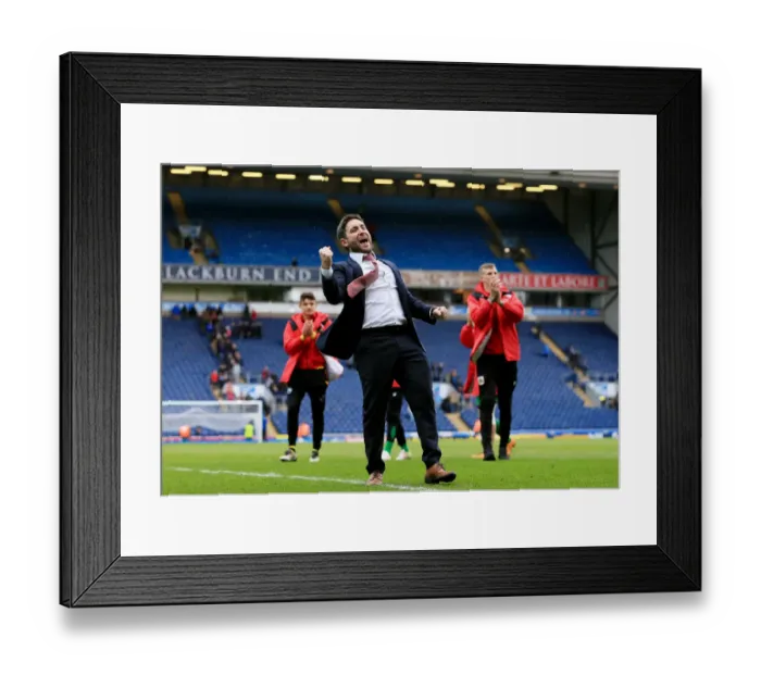 Framed Print : Bristol City's Championship Triumph: Lee Johnson's Euphoric Celebration at Blackburn Rovers (April 23, 2016)