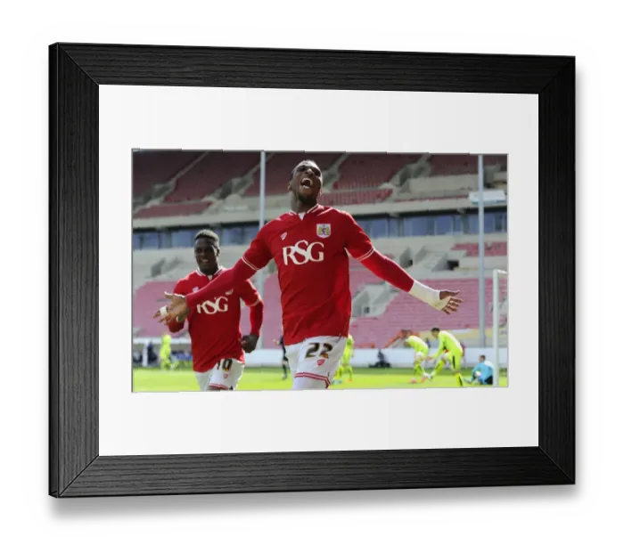 Framed Print : Thrilling Moment: Jonathan Kodjia's Euphoric Goal Celebration for Bristol City vs. Huddersfield Town, Sky Bet Championship 2016 Framed Print : Thrilling Moment: Jonathan Kodjia's Euphoric Goal Celebration for Bristol City vs. Huddersfield Town, Sky Bet Championship 2016