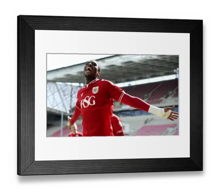 Framed Print : Jonathan Kodjia's Euphoric Goal Celebration: Bristol City's Thrilling Victory Over Huddersfield Town, Sky Bet Championship 2016 Framed Print : Jonathan Kodjia's Euphoric Goal Celebration: Bristol City's Thrilling Victory Over Huddersfield Town, Sky Bet Championship 2016