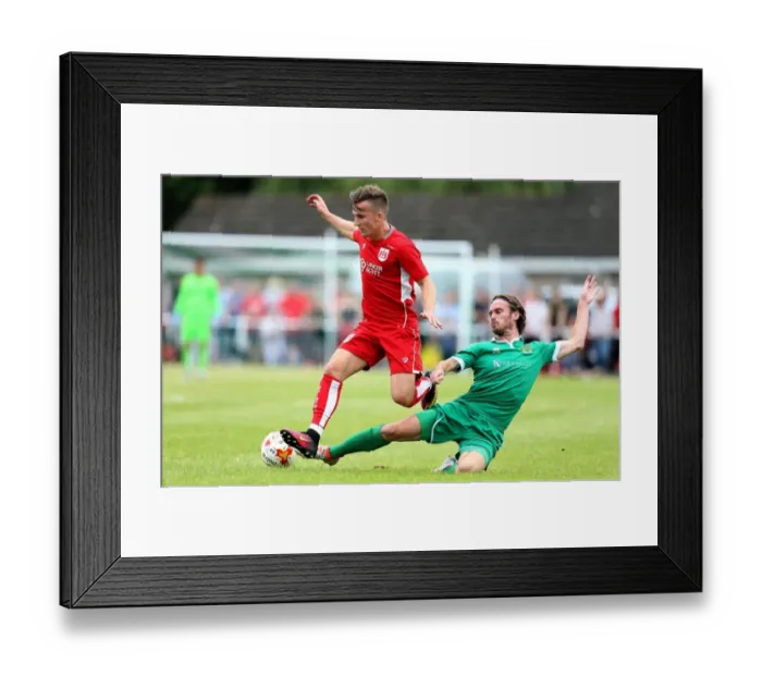 Framed Print : Bristol City's Joe Bryan Tackled by Hengrove Athletic's Asa White during Pre-season Friendly Framed Print : Bristol City's Joe Bryan Tackled by Hengrove Athletic's Asa White during Pre-season Friendly