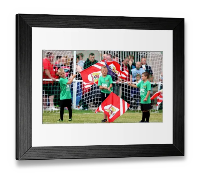Framed Print : Bristol City FC: Pre-Season Friendly at The Grove - Hengrove Athletic vs. Bristol City (Flag Bearers)