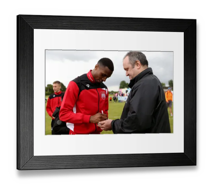 Framed Print : Bristol City's Jonathan Kodjia Greets Fans with Autographs at Hengrove Athletic Pre-Season Friendly