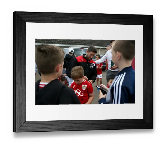 Framed Print : Bristol City Manager Lee Johnson Signs Autographs at Hengrove Athletic Pre-season Friendly