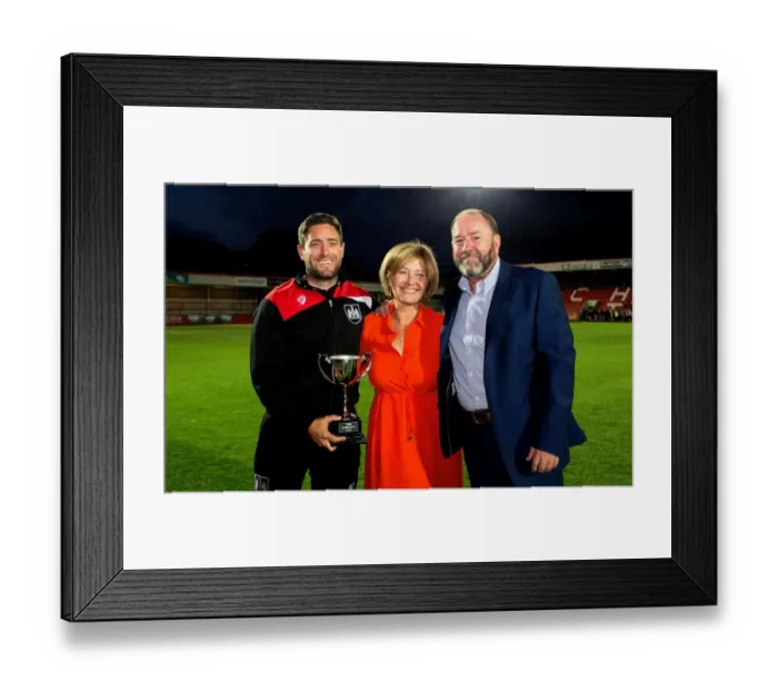 Framed Print : Bristol City Manager Lee Johnson and Cheltenham Town Manager Share a Moment with the Johnson Cup Framed Print : Bristol City Manager Lee Johnson and Cheltenham Town Manager Share a Moment with the Johnson Cup