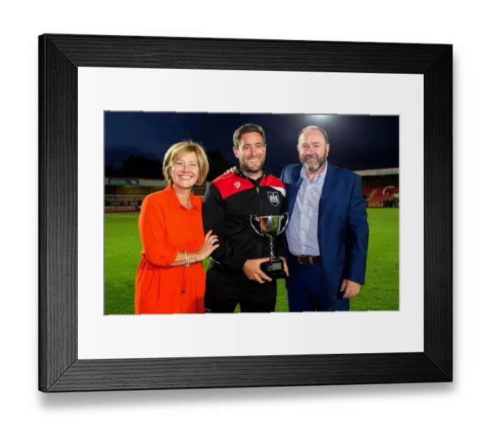 Framed Print : Bristol City's Lee Johnson and Cheltenham Town Manager Share a Moment with the Johnson Cup Framed Print : Bristol City's Lee Johnson and Cheltenham Town Manager Share a Moment with the Johnson Cup