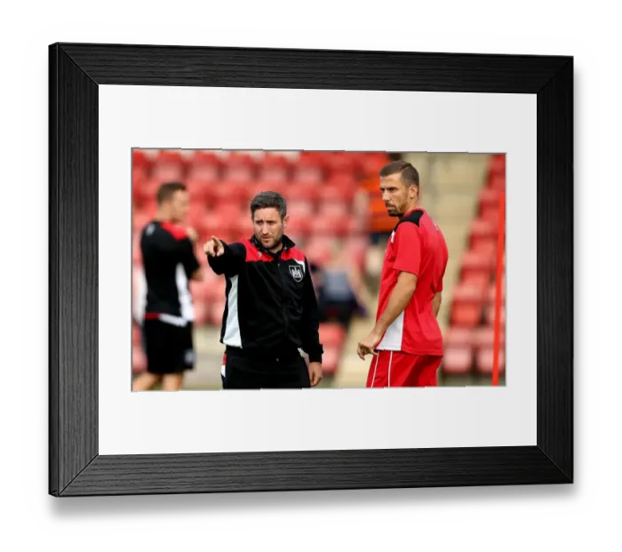 Framed Print : Bristol City Manager Lee Johnson Conferring with Gary O'Neil during Cheltenham Town vs. Bristol City Preseason Friendly, July 2016 Framed Print : Bristol City Manager Lee Johnson Conferring with Gary O'Neil during Cheltenham Town vs. Bristol City Preseason Friendly, July 2016