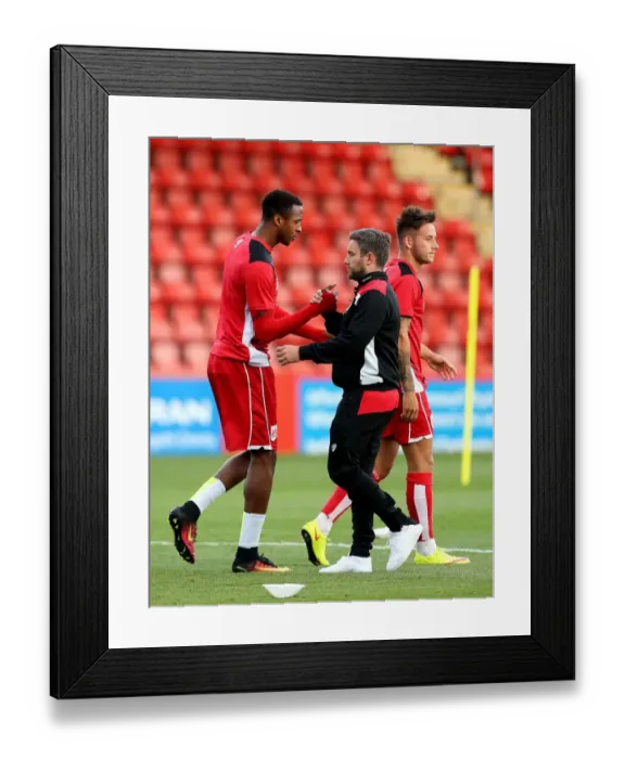 Framed Print : Bristol City Manager Lee Johnson Shakes Hands with Jonathan Kodjia after Preseason Friendly vs Cheltenham Town (25.07.2016) Framed Print : Bristol City Manager Lee Johnson Shakes Hands with Jonathan Kodjia after Preseason Friendly vs Cheltenham Town (25.07.2016)