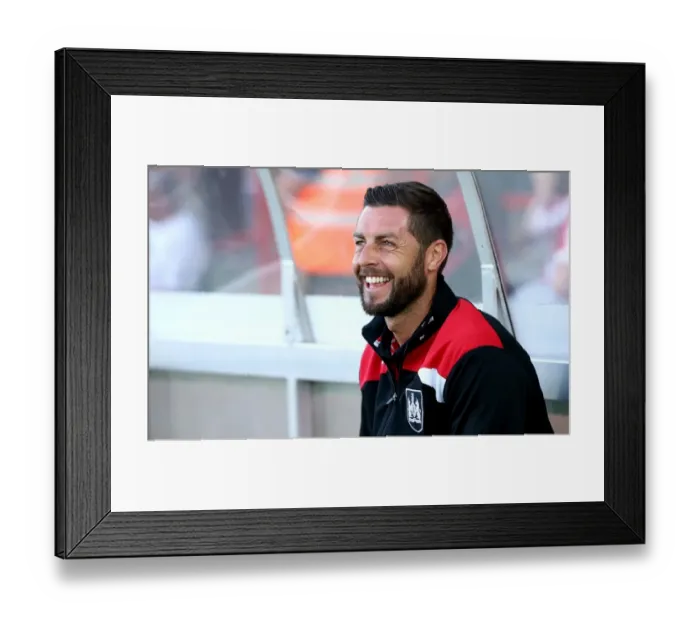 Framed Print : Bristol City Under-21 Manager Jamie McAllister Grins during Cheltenham Town Match, 2016 Framed Print : Bristol City Under-21 Manager Jamie McAllister Grins during Cheltenham Town Match, 2016