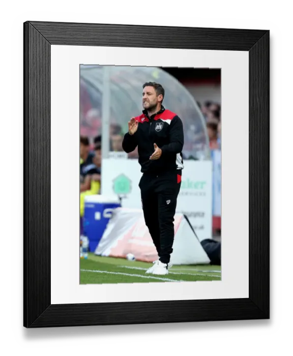 Framed Print : Bristol City Manager Lee Johnson's Intense Focus During Cheltenham Town Match, July 2016