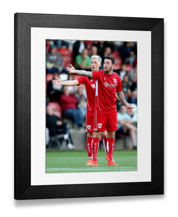 Framed Print : Bristol City's Lee Tomlin and Hordur Magnusson Appeal for Penalty vs Cheltenham Town (25.07.2016)